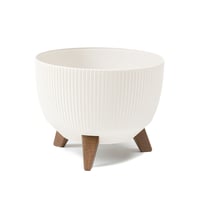 Lamela Okrugla Tegla za cvijeće s nogama, prugasta plastika, Ø 29 cm x 18,3 cm, 9,3 L, krem boje, za unutarnju i vanjsku upotrebu, s umetkom za drenažu 1