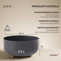 Okrúhly kvetináč Lamela s nožičkami, Ø 30 cm, 7,7 l, antracitový, plast odolný voči UV žiareniu a mrazu, na vnútorné aj vonkajšie použitie, minimalistický dizajn 2