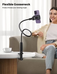 Suport de telefon cu braț lung flexibil Lamicall pentru pat, bază cu clemă de 80 mm, rotație 360° - negru 2