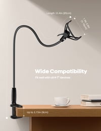 Suport de telefon cu braț lung flexibil Lamicall pentru pat, bază cu clemă de 80 mm, rotație 360° - negru 5