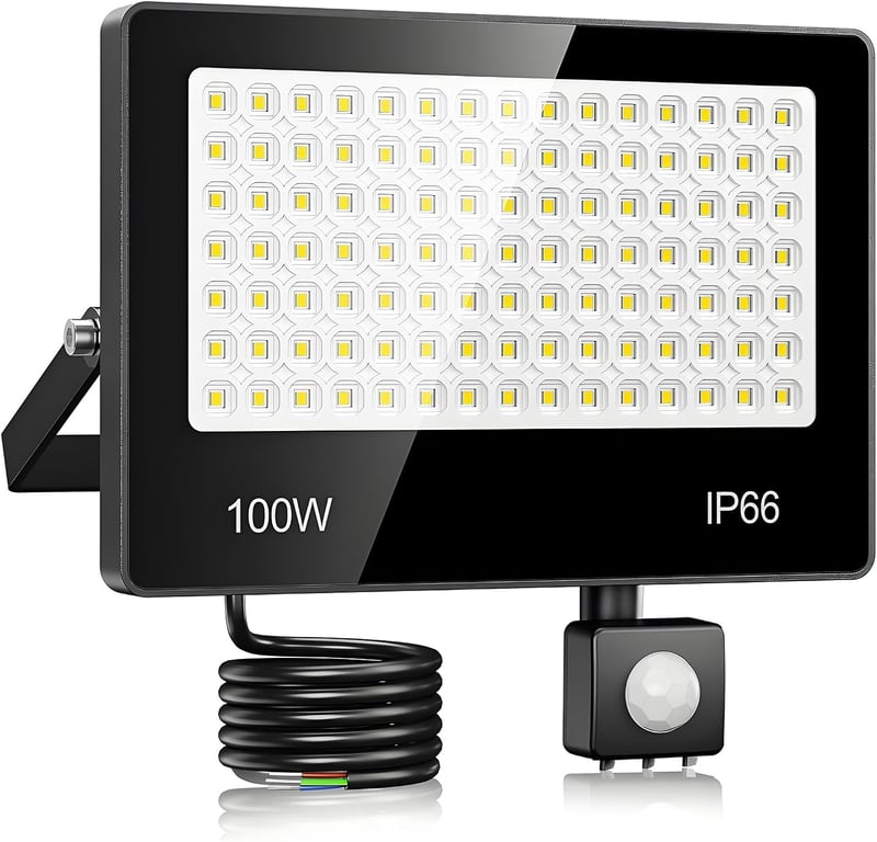 LAMLAMCK 100W LED Kültéri Reflektor Mozgásérzékelővel, 10000 Lm, IP66 Vízálló