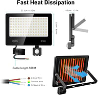 LAMLAMCK 100W LED Kültéri Reflektor Mozgásérzékelővel, 10000 Lm, IP66 Vízálló 5