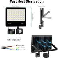 LAMLAMCK 50W LED Mozgásérzékelős Reflektor 5000LM 6500K Hideg Fehér IP66 Vízálló Kültéri Lámpa 2db 5