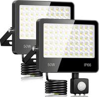 LAMLAMCK 50W LED Mozgásérzékelős Reflektor 5000LM 6500K Hideg Fehér IP66 Vízálló Kültéri Lámpa 2db 1