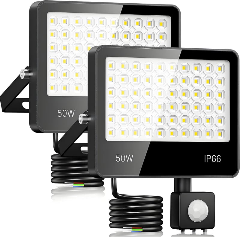 LAMLAMCK 50W LED Mozgásérzékelős Reflektor 5000LM 6500K Hideg Fehér IP66 Vízálló Kültéri Lámpa 2db