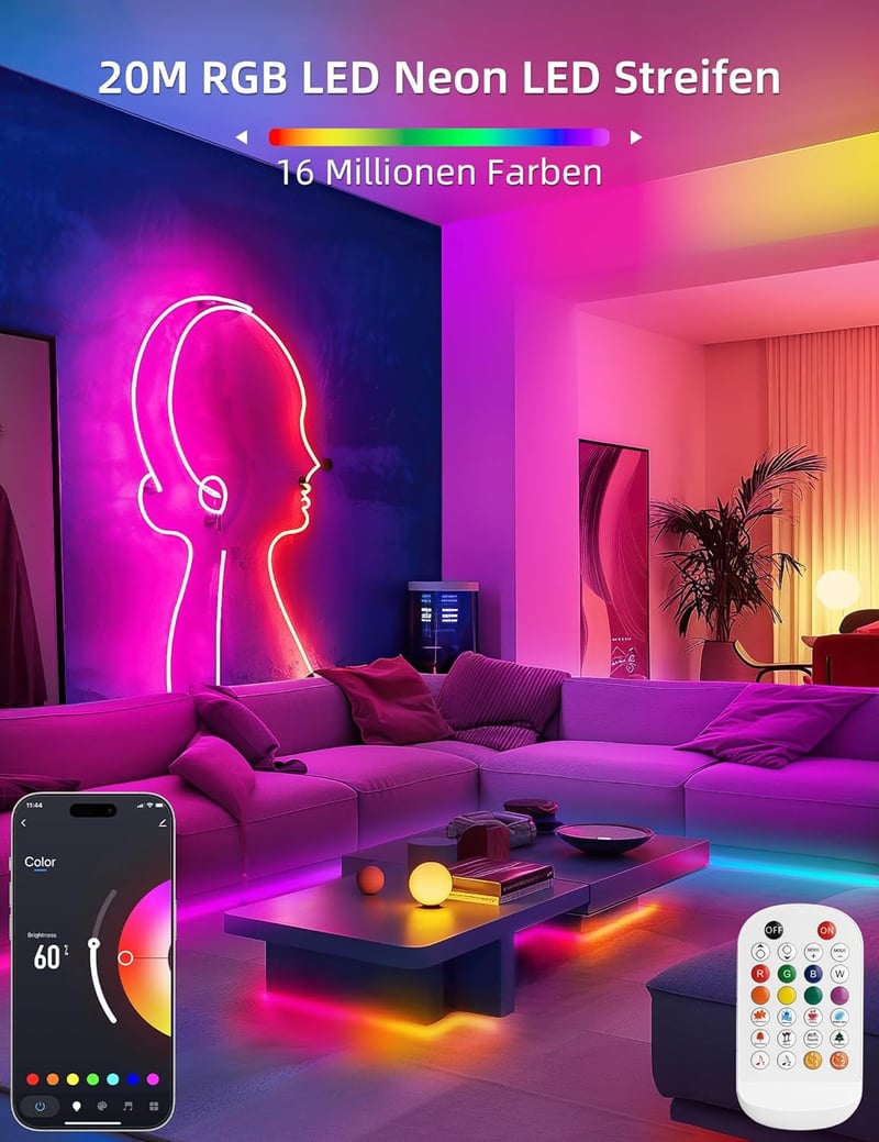 Lamomo RGB Neon LED szalag 20m távirányítóval, app vezérléssel, vízálló