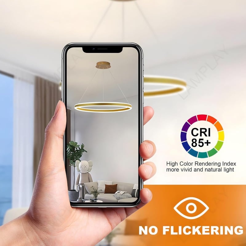 LAMPLAY Modern LED Függőlámpa 60cm Arany Gyűrű Dimmelhető Távirányítóval - 1 Ring-(60cm), Golden