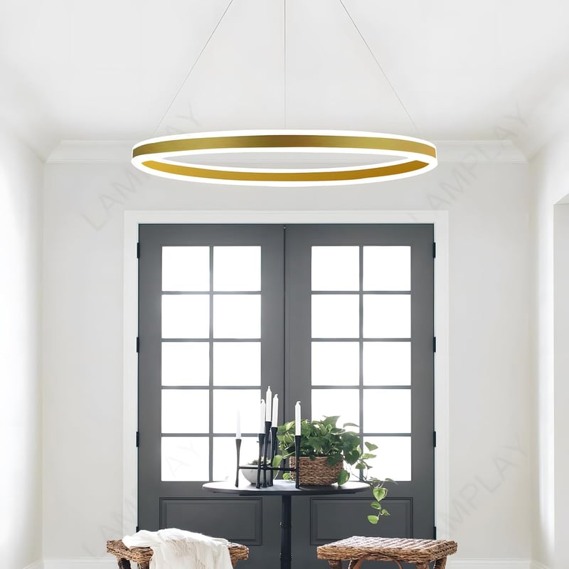 LAMPLAY Modern LED Függőlámpa 60cm Arany Gyűrű Dimmelhető Távirányítóval - 1 Ring-(60cm), Golden