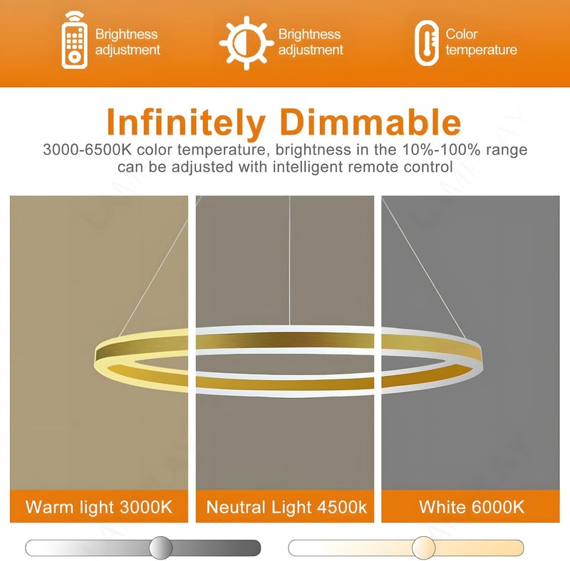 LAMPLAY Modern LED Függőlámpa 60cm Arany Gyűrű Dimmelhető Távirányítóval - 1 Ring-(60cm), Golden