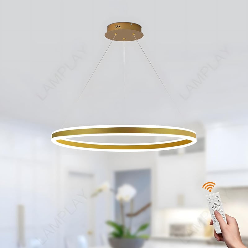 LAMPLAY Modern LED Függőlámpa 60cm Arany Gyűrű Dimmelhető Távirányítóval - 1 Ring-(60cm), Golden