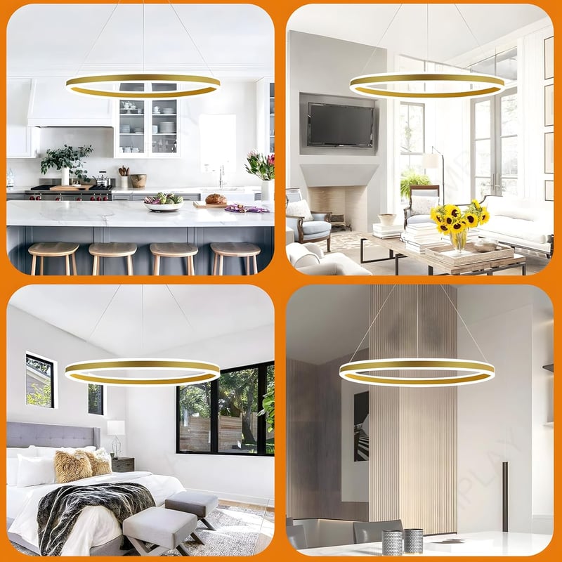 LAMPLAY Modern LED Függőlámpa 60cm Arany Gyűrű Dimmelhető Távirányítóval - 1 Ring-(60cm), Golden