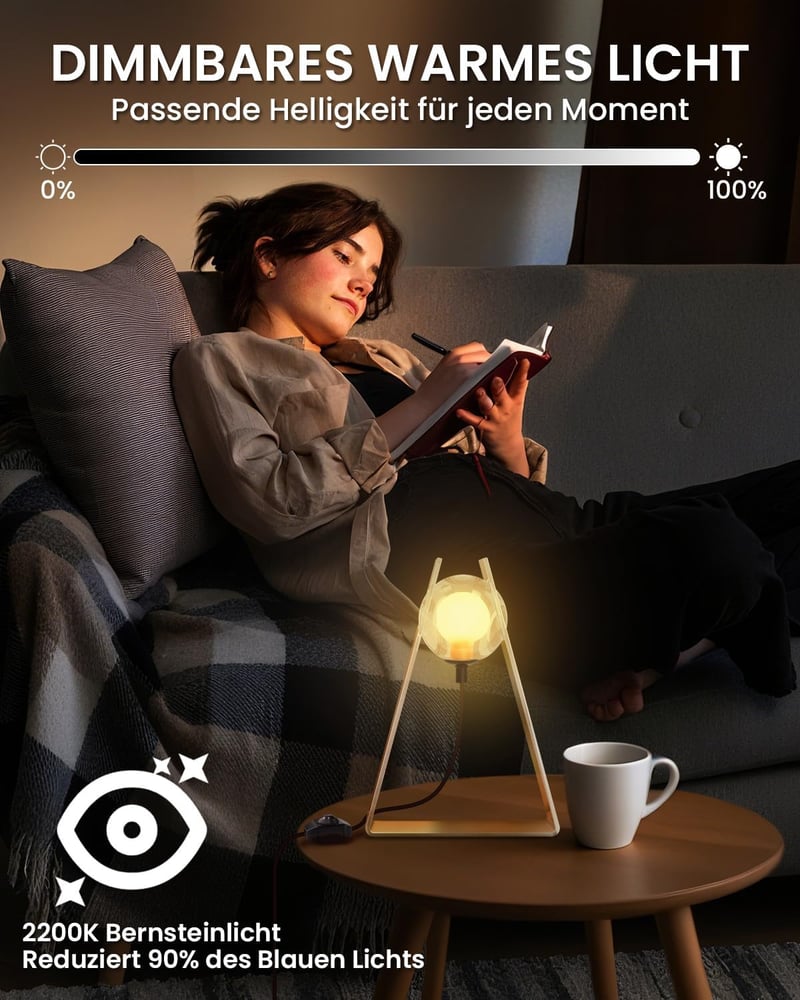 Lamptobe Minimalist Üveg Gömb Asztali Lámpa Dimmelhető Meleg Fénnyel