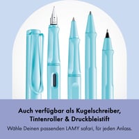 Plniace pero Lamy Safari Aquasky s lešteným oceľovým hrotom, šírka stopy B, ergonomickou úchopovou zónou a modrou atramentovou bombičkou T10 6