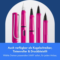 Plniace pero Lamy Safari Pink s lešteným oceľovým hrotom so šírkou stopy EF, ergonomickým úchopom a modrou atramentovou bombičkou T10 6