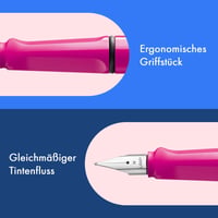 Plniace pero Lamy Safari Pink s lešteným oceľovým hrotom so šírkou stopy EF, ergonomickým úchopom a modrou atramentovou bombičkou T10 3