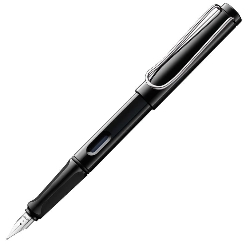 Plniace pero LAMY Safari s oceľovým hrotom veľkosti M a modrou bombičkou T10 – čierne