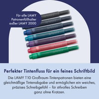 Rezerve de cerneală ștergibilă LAMY T10 pentru stilou - albastru, 1,25 ml, 5 buc. - pentru toate modelele de stilou LAMY cu patron 2
