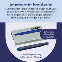 Rezerve de cerneală ștergibilă LAMY T10 pentru stilou - albastru, 1,25 ml, 5 buc. - pentru toate modelele de stilou LAMY cu patron 3