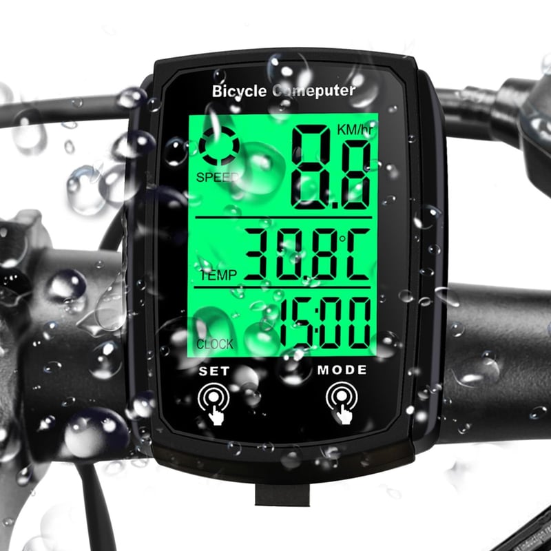 Ciclocomputer digital LANAFAY cu afișaj iluminat, vitezometru și odometru pentru bicicletă, rezistent la apă IPX6, 20 de funcții, butoane mari