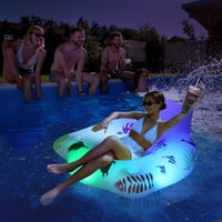 Fotoliu gonflabil pentru piscină LanBlu cu lumină solară care își schimbă culoarea, saltea-canapea impermeabilă pentru adulți cu 2 suporturi pentru pahare 6