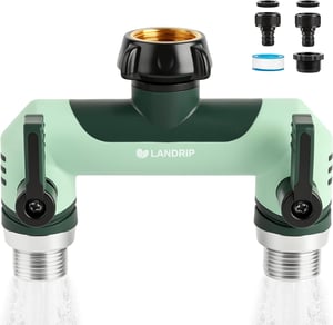 Dvojcestný rozdeľovač vody Landrip 3/4" s individuálnymi ventilmi - zelený