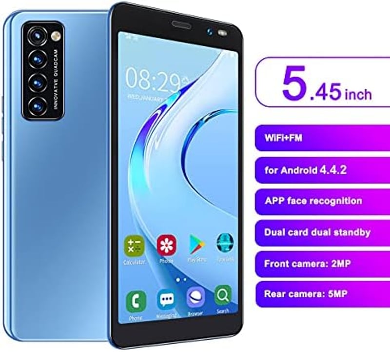 LANDVO Rino4 Pro Okostelefon, 5.45" HD Kijelző, Arcfelismerés, Dupla SIM, 4GB+512MB, Quad Kamera, Android, Bővíthető 128GB, Kék