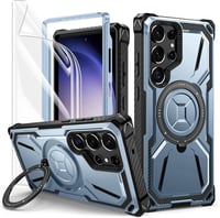 Nárazuvzdorný kryt Lanhiem pre Samsung S23 Ultra 5G, 360-stupňový otočný stojan, modrý, vrátane 1 ochrannej fólie 1