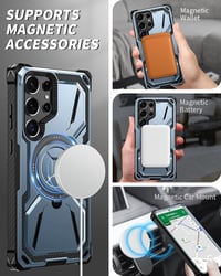 Nárazuvzdorný kryt Lanhiem pre Samsung S23 Ultra 5G, 360-stupňový otočný stojan, modrý, vrátane 1 ochrannej fólie 5