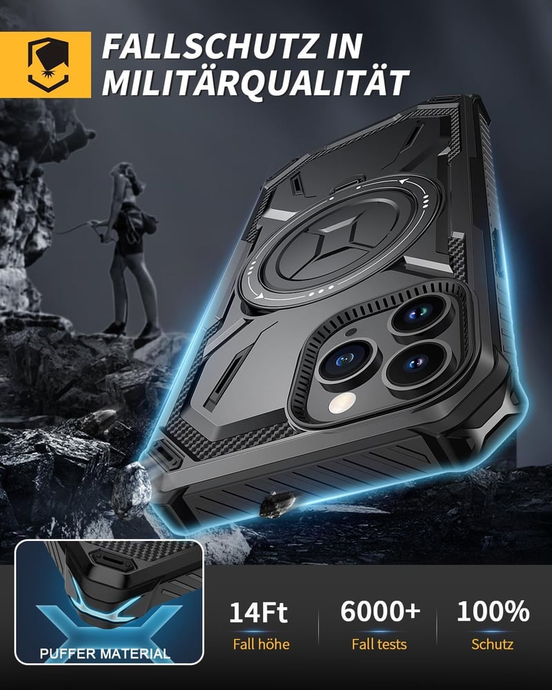 Lanhiem iPhone 11 Pro Max védőtok 360° gyűrűs tartóval és képernyővédővel, ütésálló fekete - iPhone 11 Pro Max, black