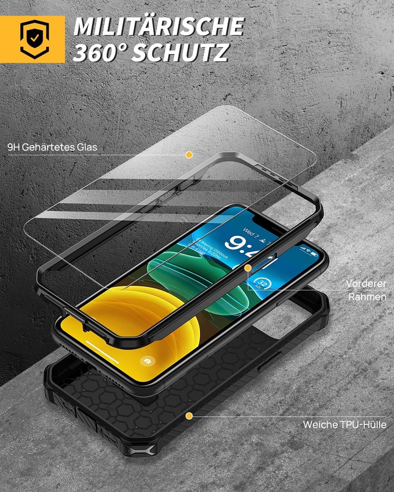 Lanhiem iPhone 11 Pro Max védőtok 360° gyűrűs tartóval és képernyővédővel, ütésálló fekete - iPhone 11 Pro Max, black