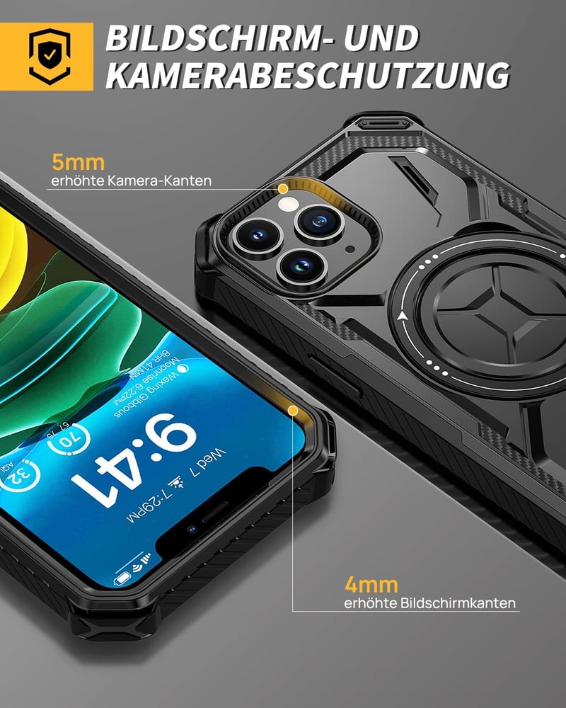 Lanhiem iPhone 11 Pro Max védőtok 360° gyűrűs tartóval és képernyővédővel, ütésálló fekete - iPhone 11 Pro Max, black