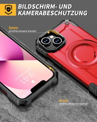Lanhiem iPhone 13/14 Tok MagSafe Kompatibilis Ütésálló Piros Védőtok Üvegfóliával - iPhone 13 / 14, red 6