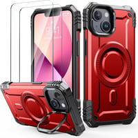 Lanhiem iPhone 13/14 Tok MagSafe Kompatibilis Ütésálló Piros Védőtok Üvegfóliával - iPhone 13 / 14, red 1