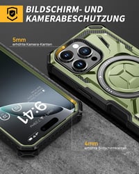 Lanhiem iPhone 16 Pro Max ütésálló tok 360° gyűrűs állvánnyal, 2 db fóliával - zöld 3