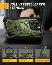 Lanhiem iPhone 16 Pro Max ütésálló tok 360° gyűrűs állvánnyal, 2 db fóliával - zöld 5