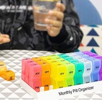 Lanmei Gyógyszertartó Doboz 32 Rekeszes Színes Havi Tabletta Tároló AM PM Vitamin Szervező Tálcával 2