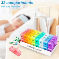 Lanmei Gyógyszertartó Doboz 32 Rekeszes Színes Havi Tabletta Tároló AM PM Vitamin Szervező Tálcával 4