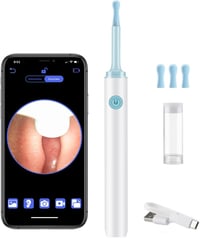 LANMOU Fülzsír Eltávolító Otoszkóp Kamerával, 1080P HD Fültisztító 6 LED Világítással, 4 Szilikon Kanállal, IP67 Vízálló iPhone Android iPad 1