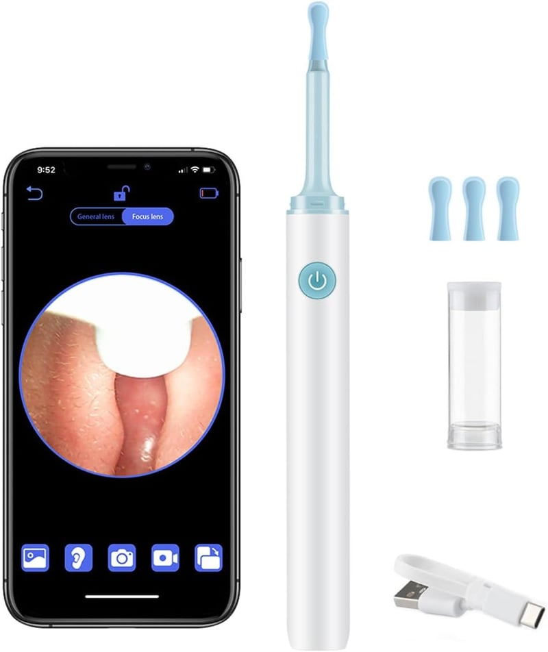 LANMOU Fülzsír Eltávolító Otoszkóp Kamerával, 1080P HD Fültisztító 6 LED Világítással, 4 Szilikon Kanállal, IP67 Vízálló iPhone Android iPad