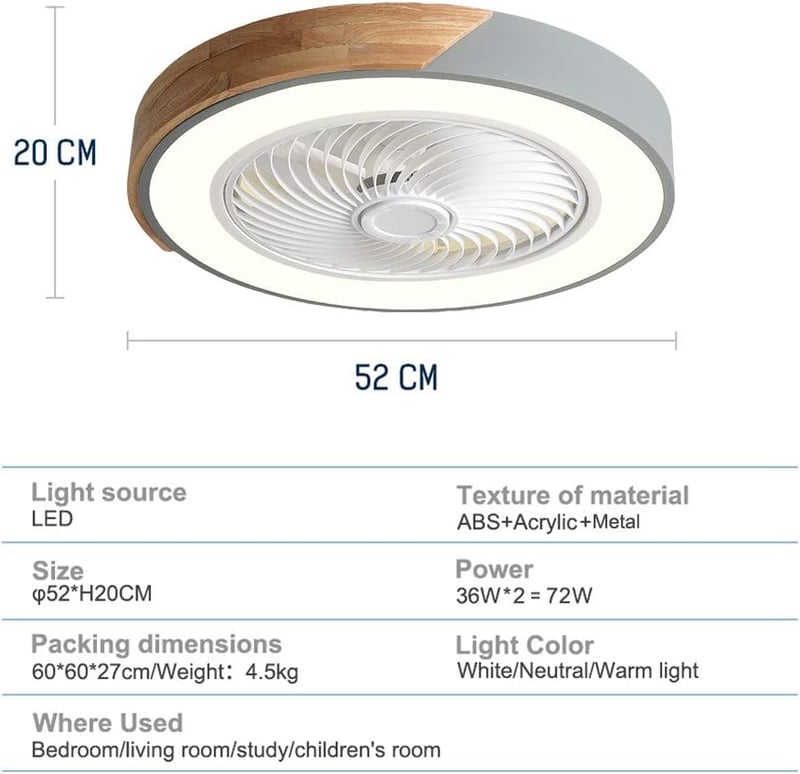 LANMOU Modern Mennyezeti Ventilátor Lámpával, Távirányítós LED Dimmelhető Szürke