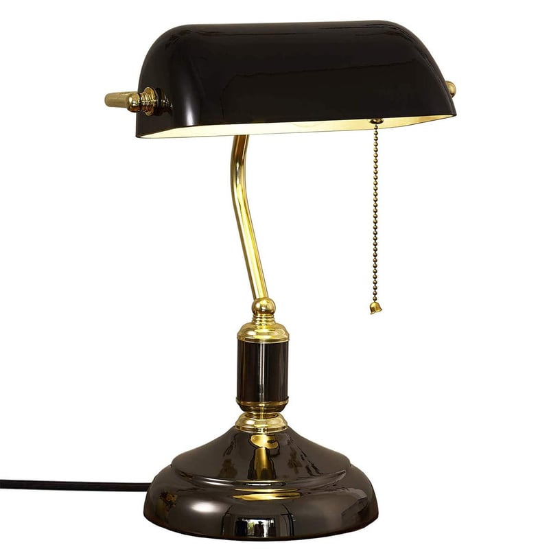LANMOU Retro stolna lampa s crnim staklenim sjenilom - Vintage bankarska lampa s poteznim prekidačem, antikna knjižničarska noćna lampa za spavaću sobu
