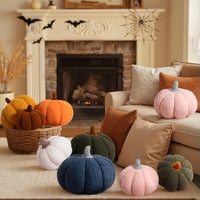 Lanpn Set 2 Perne Decorative Dovleac de Toamnă, Decor Halloween, Formă 3D, pentru Canapea sau Dormitor, Portocaliu, 32x22 cm și 23x18 cm 3