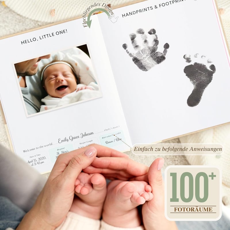 Lanpn Hello Baby 5 éves babanapló lányoknak fiúknak, vászonkötés babakönyv 154 oldal - Englisch, Beige