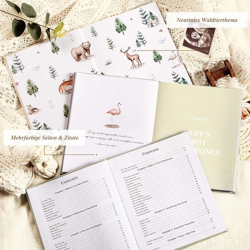 Lanpn Hello Baby 5 éves babanapló lányoknak fiúknak, vászonkötés babakönyv 154 oldal - Englisch, Beige