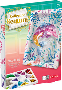 Set de mozaic cu paiete Lansay Collection Delfin pentru copii de la 7 ani - Tablou strălucitor DIY cu ramă, paiete colorate și ace - decorațiune creativă pentru cameră 1