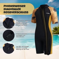 Detský neoprén Lansru 2,0 mm s krátkym rukávom pre chlapcov, dinosaurus, veľkosť S (88-98 cm), UV ochrana, celoprepínací zips, na surfovanie a plávanie 2