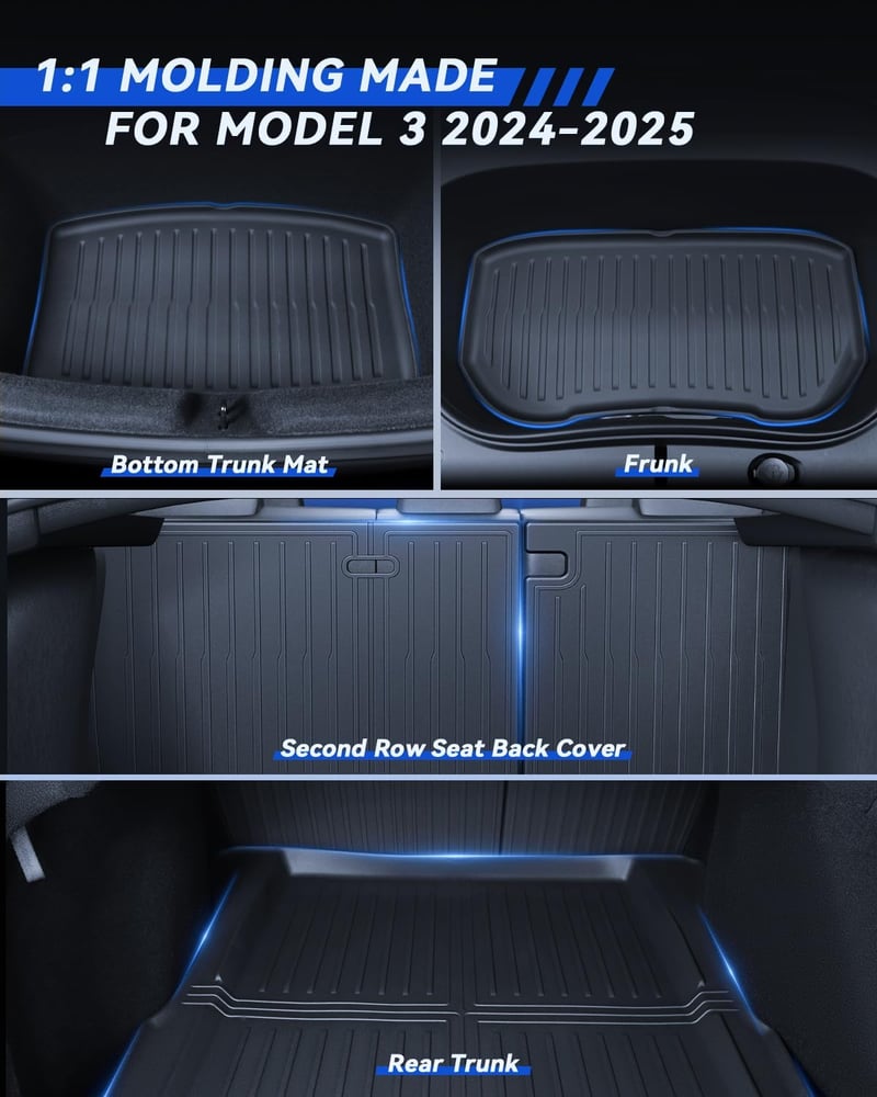 LANTU Tesla Model 3 2024-2026 gumiszőnyeg szett 8 részes TPE vízálló