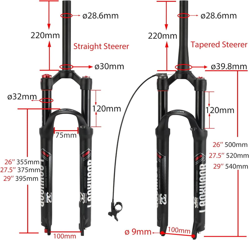 LANXUANR 27.5 Colos Magnesium Teleszkóp Kerékpár Villa 100mm Levegős Felfüggesztés