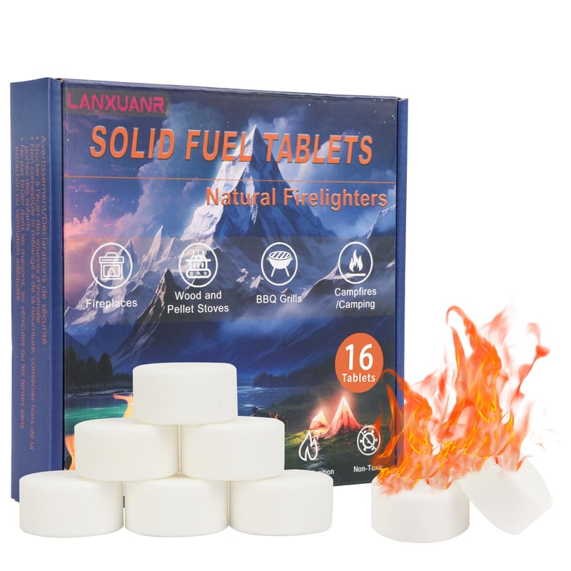 Tablete de combustibil solid LANXUANR pentru aprinderea focului, șemineu, grătar, sobă pe lemne, camping, foc de tabără, pentru uz interior și exterior, 16 buc x 15g