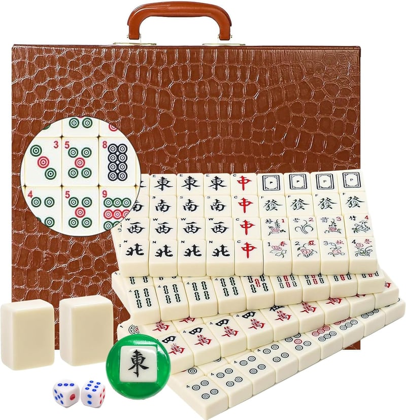 LANYOTA Mahjong Készlet - Nagy Elefántcsont Színű Játék Arab Számokkal, 146 Melamin Lapka, 2-4 Játékos Részére, Kínai Társasjáték